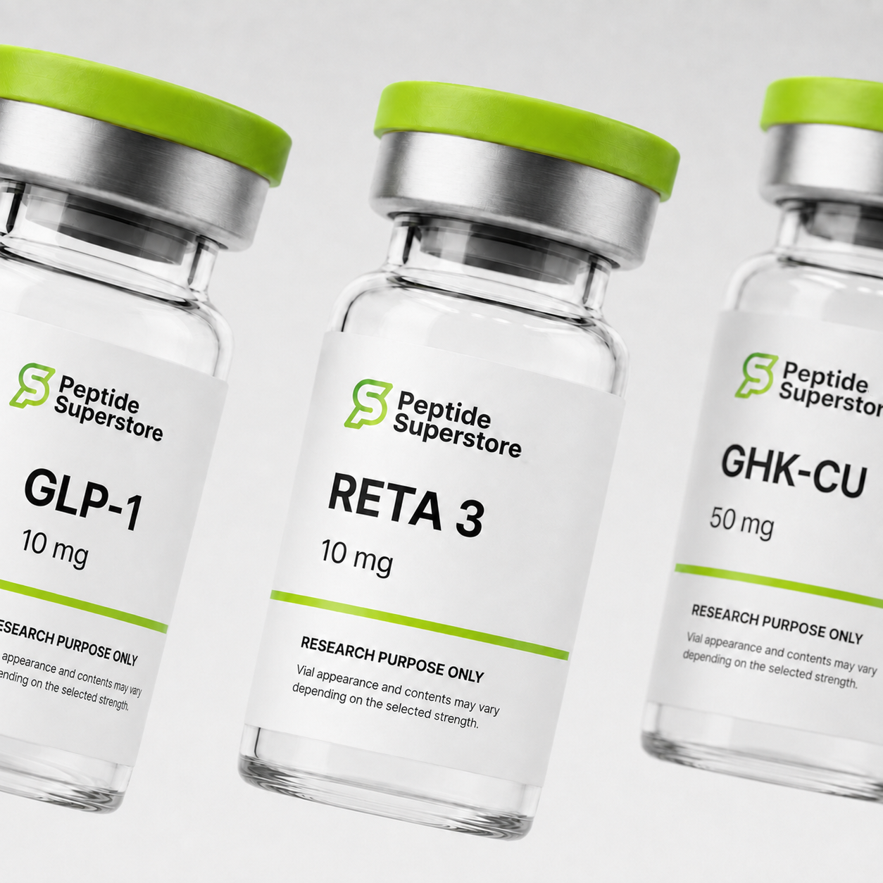 Peptide Superstore research peptide vials with lot-specific labels